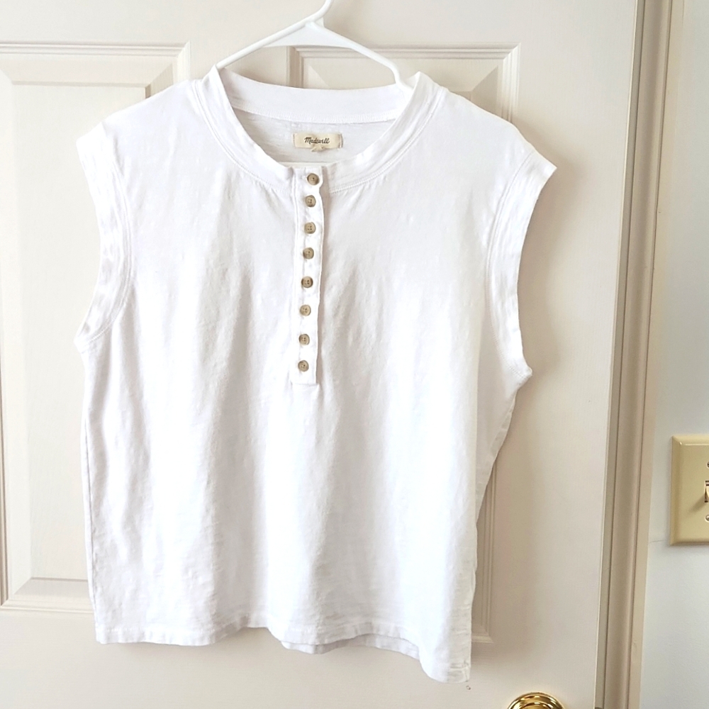 Madewell, Top, Henley Muscle Tee, White, Size Small